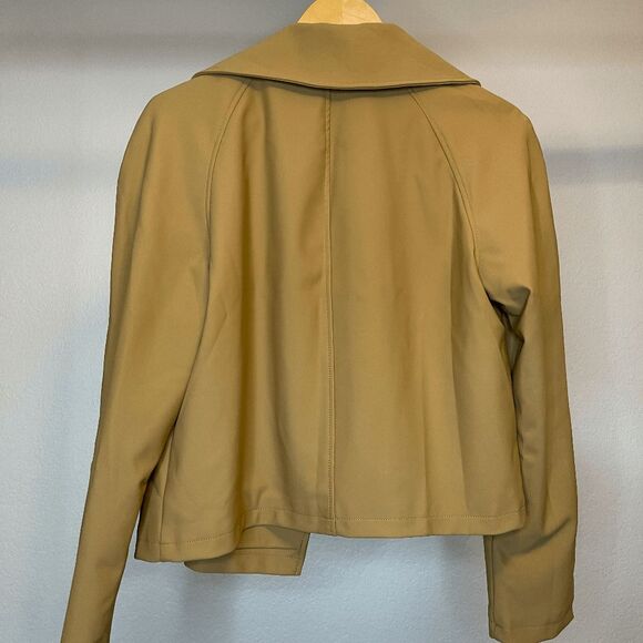 Bagatelle Tan Camel Open Front Cropped Trench Jacket Blazer Size Large - Picture 8 of 9